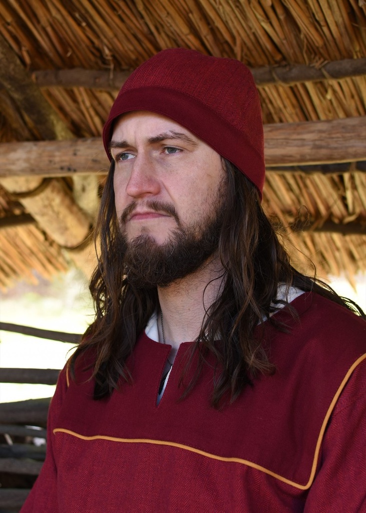 Birka Kappe mit Fischgrätmuster, weinrot - Wikinger Mittelalter Larp Reenactment