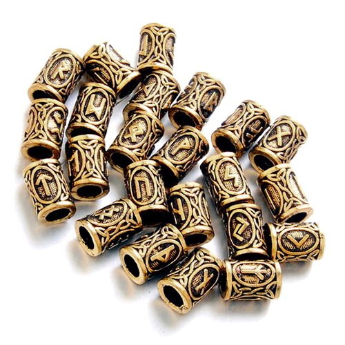 [35178-001] 24 Bartperlen "Runen"  - 6 mm Loch - Bartschmuck (messing)