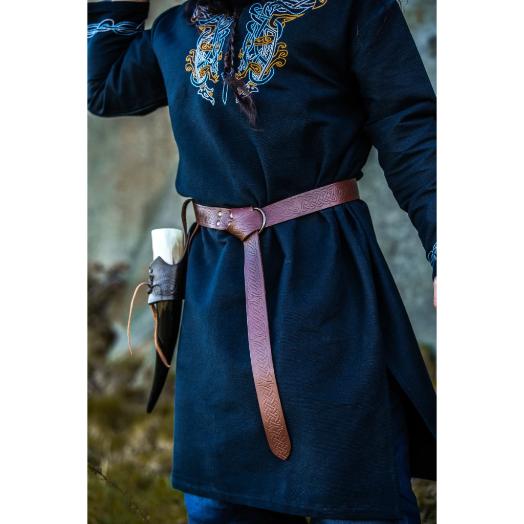 [35226-001] Ringgürtel aus Leder mit durchgehender Prägung 150cm oder 190 cm braun oder schwarz (S 150cm)