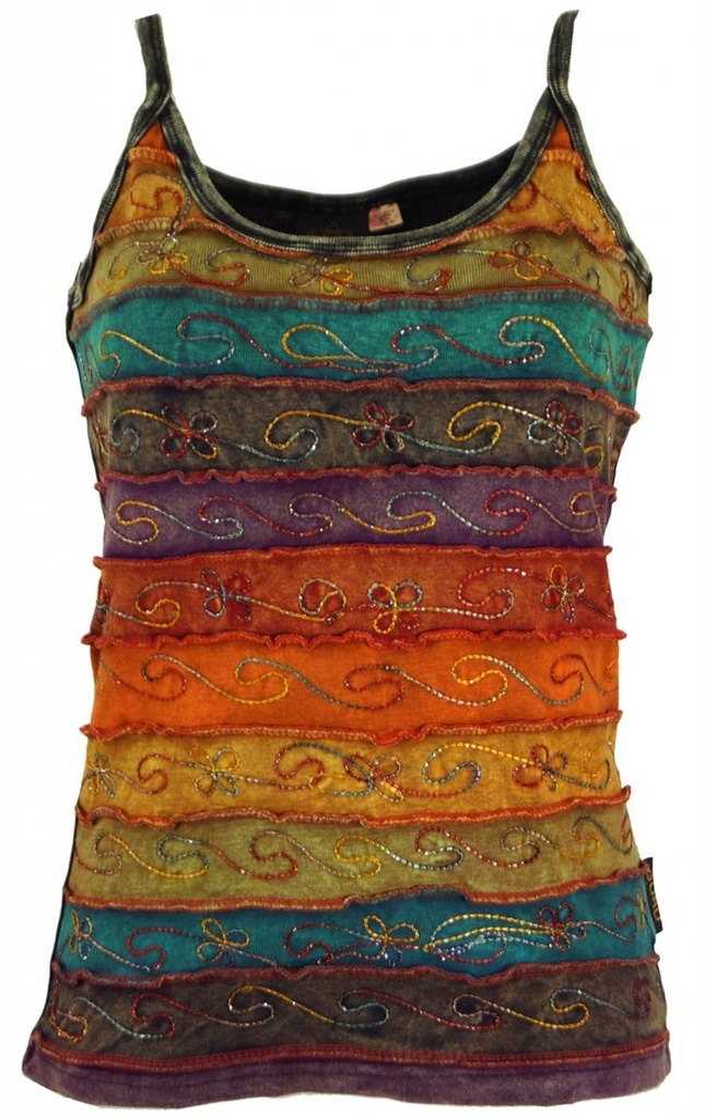 [35242-001] Stonewash Goa Top Regenbogen Glitzer - Nepal Boho Chic (S/M)