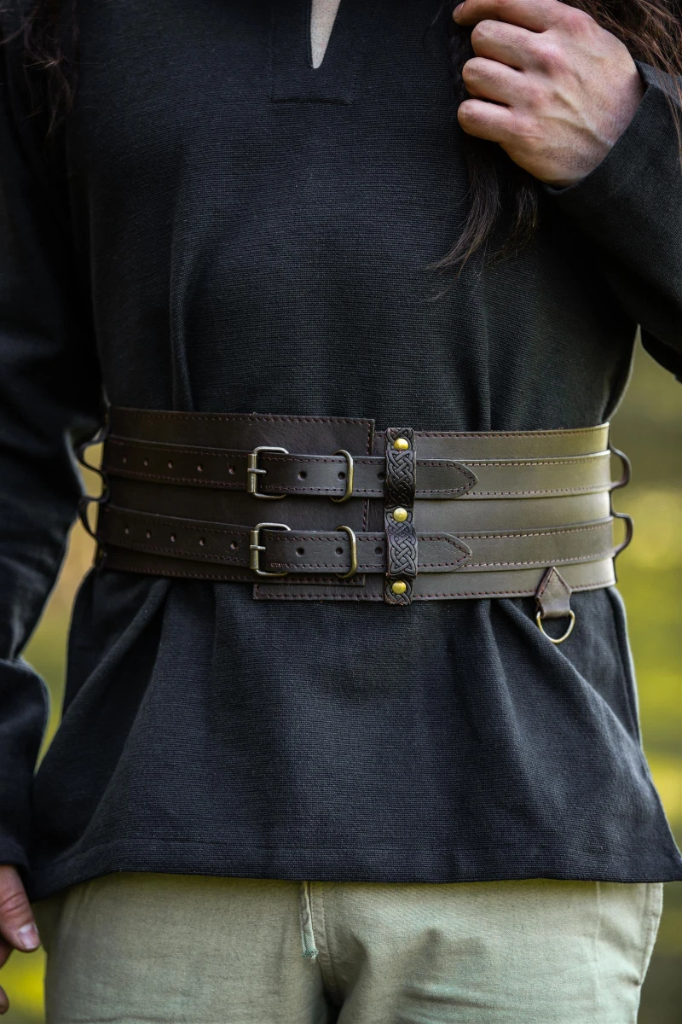 [35304-001] Breiter Wikingergürtel dunkelbraun mit zwei Riemen in drei Längen (S 100 cm)