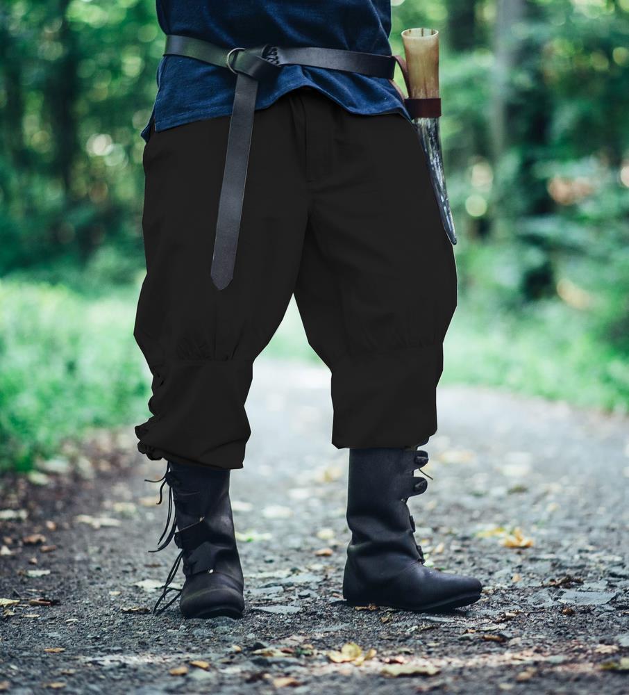 [35321-001] Wikingerhose mit Beinschnürung "Magnus" Schwarz Baumwolle - Mittelalter Gewand Larp & Reenactment (S)