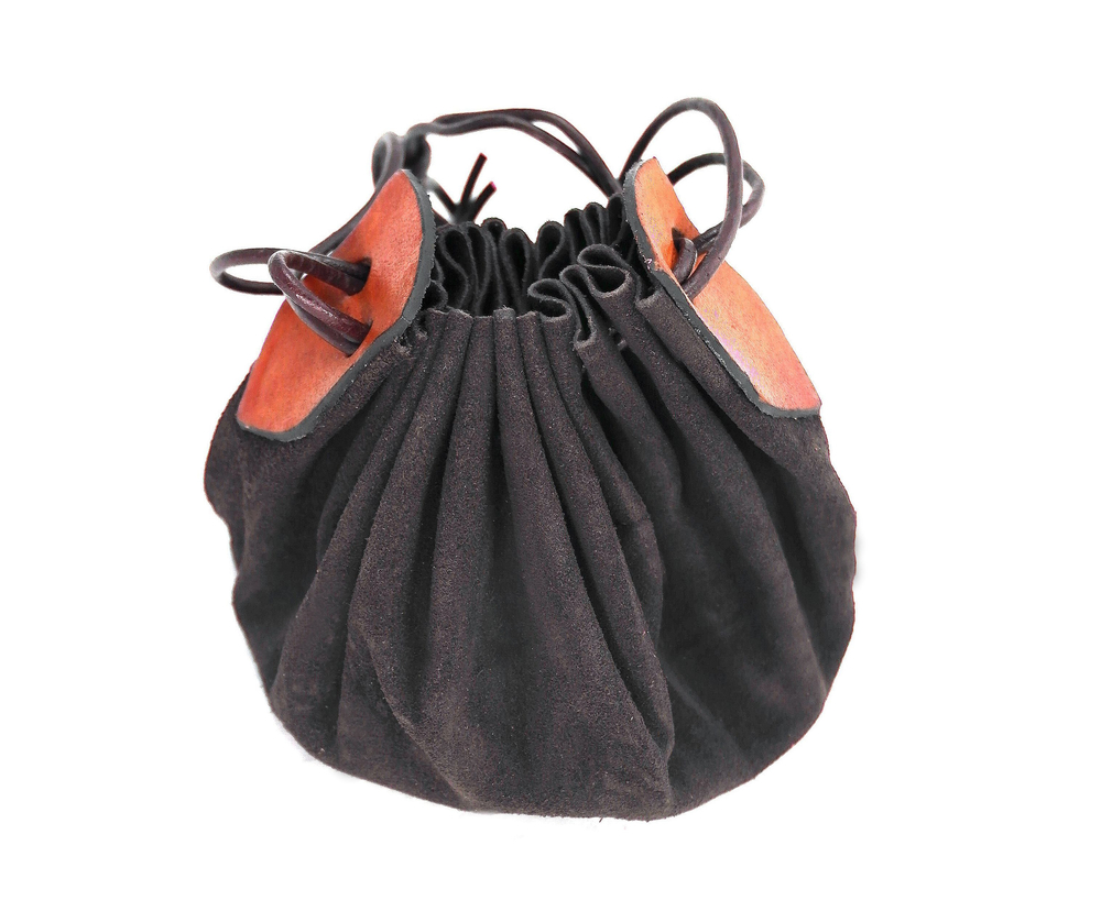 [3110b] Lederbeutel "HUG" aus Veloursleder Mittelalter Reenactment, Larp & Fantasy Gewandung