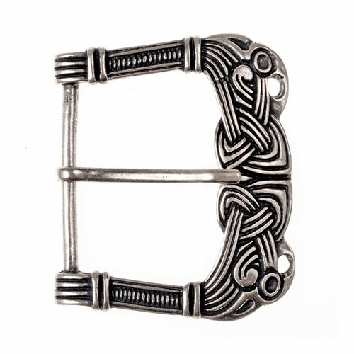 Wikinger-Gürtelschnalle "Kloster Vaerne" - detailgetreue Replik in silber und messing, 6,5 x 5,4 cm