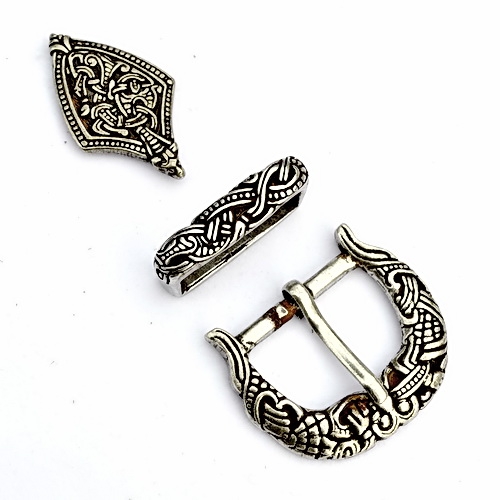 [4422-001] Wikinger Schnallen und Beschlagset im Ringerike Stil  für 3 cm Gürtel - Replik Mittelalter Reenactment (silber)