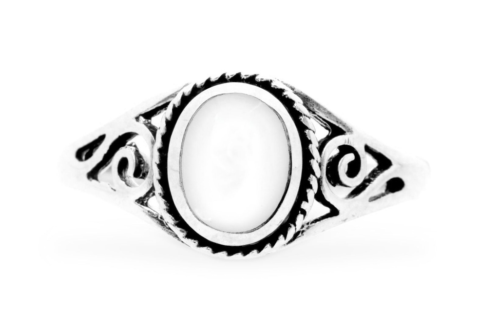 Ring Muirne aus Silber 925 – Boho Ring mit Perlmutt Einlage 9 mm zart