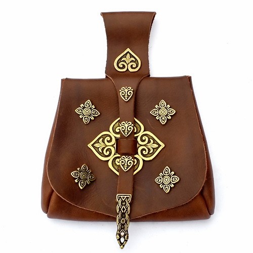 [01 T-Birk - B] Wikinger Tasche Birka mit zahlreichen Beschlägen Accessoire für Mittelalter Kostüme, Reenactment und LARP Bekleidung (schwarz)