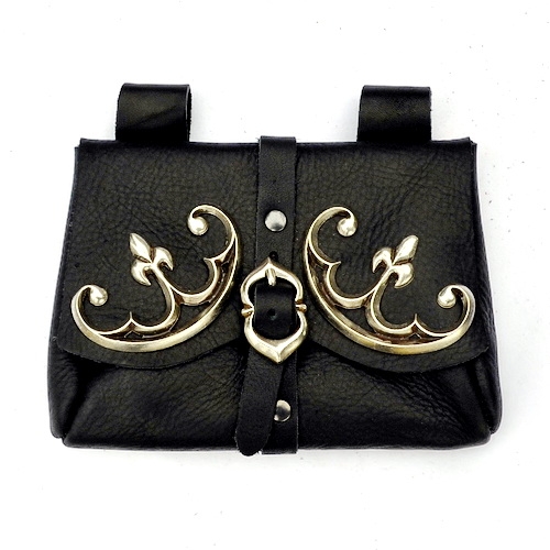 [01 T-Ma B.br] Mittelalterliche Gürteltasche mit Beschlägen Accessoire für Mittelalter Kostüme, Reenactment und LARP Bekleidung (braun)
