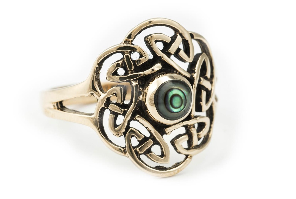 [6779-001] Keltischer Bronze Ring 'Tavia' Paua Muschel (14,5 / 46)