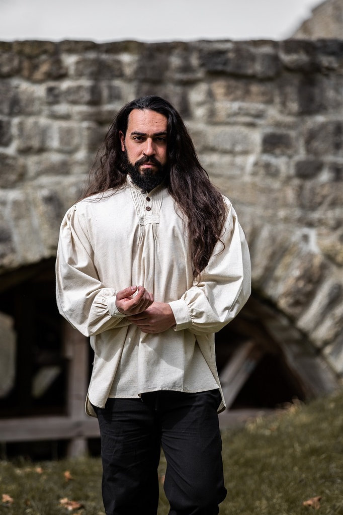 [WDR61-2-014] Biesenhemd mit Holzknöpfen (schwarz, S)