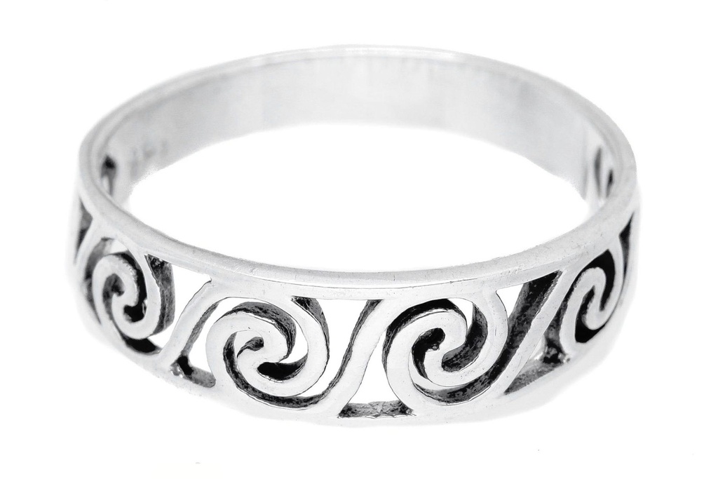 [WDr56-001] Celtic Damenring MORGAINE aus 925 Silber – 6 mm Feenring mit Newgrange Spiralen (14 / 44)
