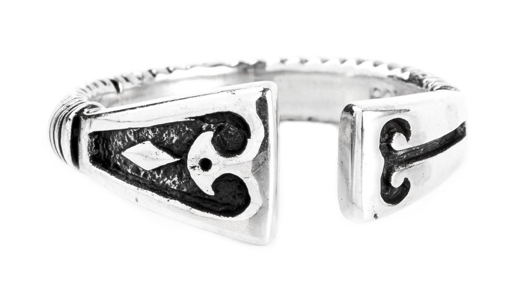 [WK-5121-2015-14 / 44] FINNBOGI Ring aus Silber – Offener Wikinger Herrenring mit Knotenmuster 8 mm  (14 / 44)