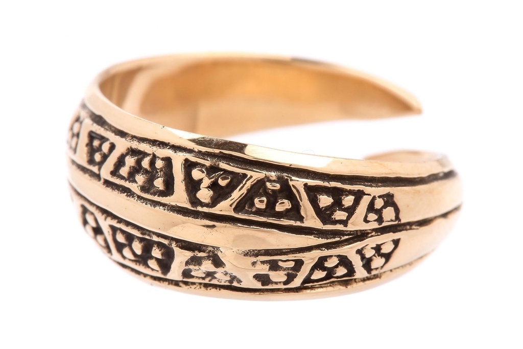 [WK-5131-2015-14 / 44] Wikinger-Ring "Aurora" aus Bronze – Offener Ring mit nordischem Symbolmuster 9 mm (14 / 44)