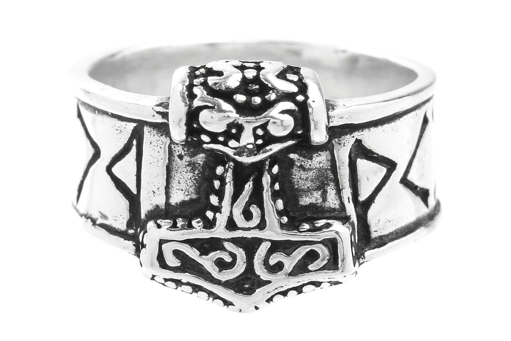Ring Thor Runenring mit Thorshammer aus Silber 925 – Mjölnir Wikinger Bandring 13 mm
