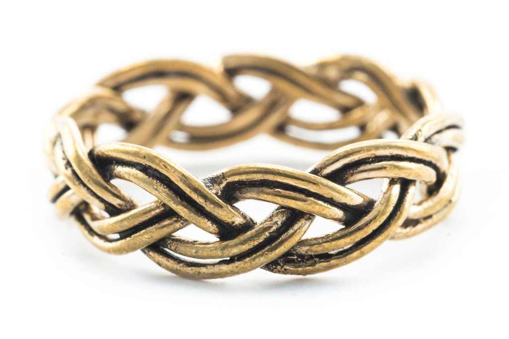 Wikinger-Ring SKARU: Handgefertigter Bronzer Ring mit Zopfmuster