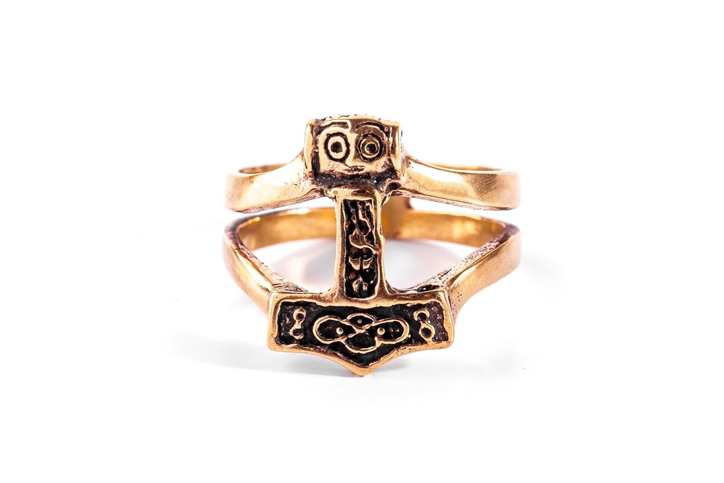 [WK-5158-2015-14 / 44] Wikinger-Ring THORAN aus Bronze – 18 mm Thorshammer-Ring mit Wikinger-Symbolen (14 / 44)