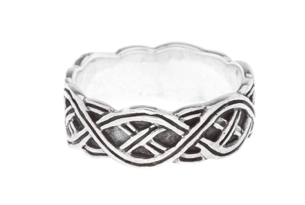 Wikinger Band-Ring "Arvika" aus 925er Sterlingsilber – 8 mm breiter Ring mit traditionellem Knotenmuster