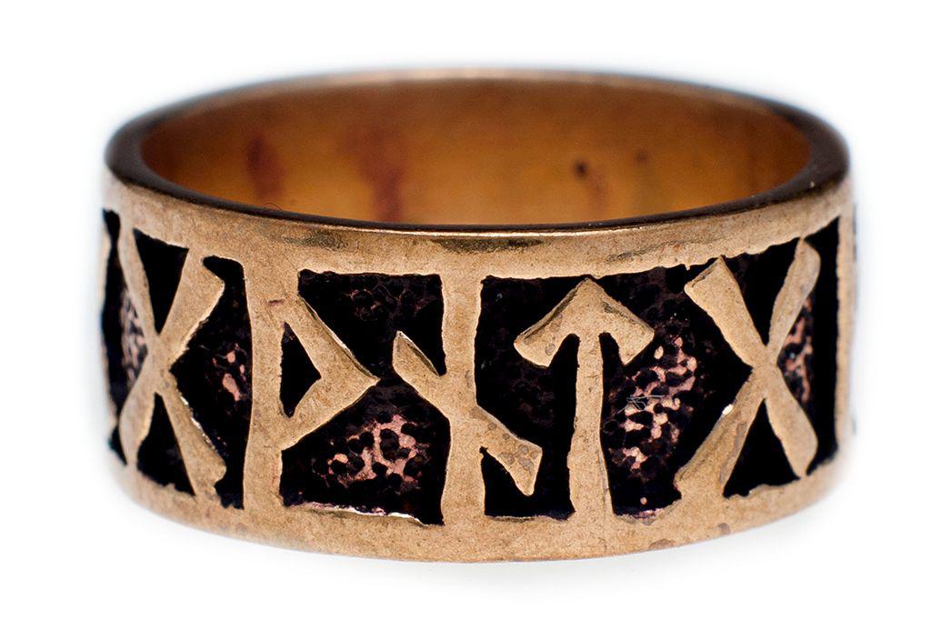 [WK-5173-2015-14 / 44] Wikinger Ring FUTHARK aus Bronze – 9 mm Runenring mit Futhark-Symbolen (14 / 44)