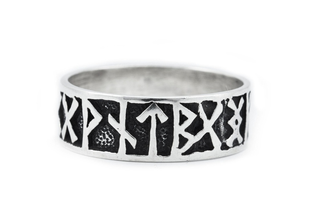 [WK-5174-2015-14 / 44] Ring Futhark Runenring aus Silber 925 – Wikinger Bandring mit Runenalphabet 9 mm (14 / 44)