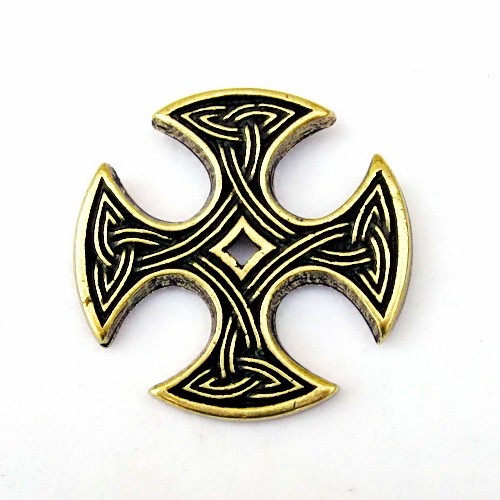 [08 Ma-4 Nevern.me] XXL Mittelalterlicher Beschlag Kreuz von Nevern -Zubehör für Gürtel und Lederarbeiten für Reenactment und LARP (Bronzefarben)