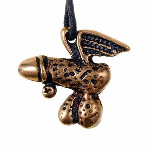 [00 Phallus-Amu 2.si] Phallus-Amulett geflügelt - Anhänger Schmuck Mittelalter Larp (silber)
