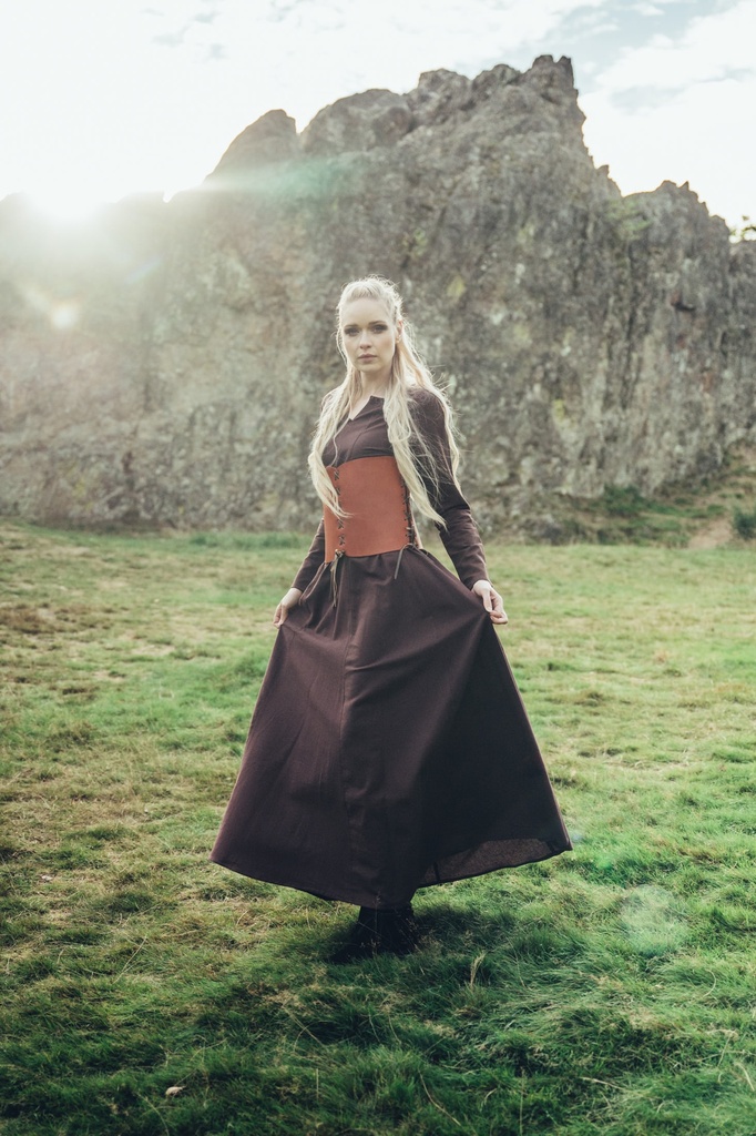 [4899d] Unterkleid "Silke" braun langarm bodenlang 100% Baumwolle Leonardo Carbone 4899d (XS)