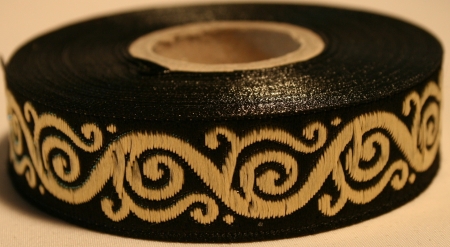 [4452] Borte Schnörkel 2 in Schwarz-Gold, 19 mm- Webborte zur Verzierung mittelalterlicher Kostüme und Larp Gewandungen