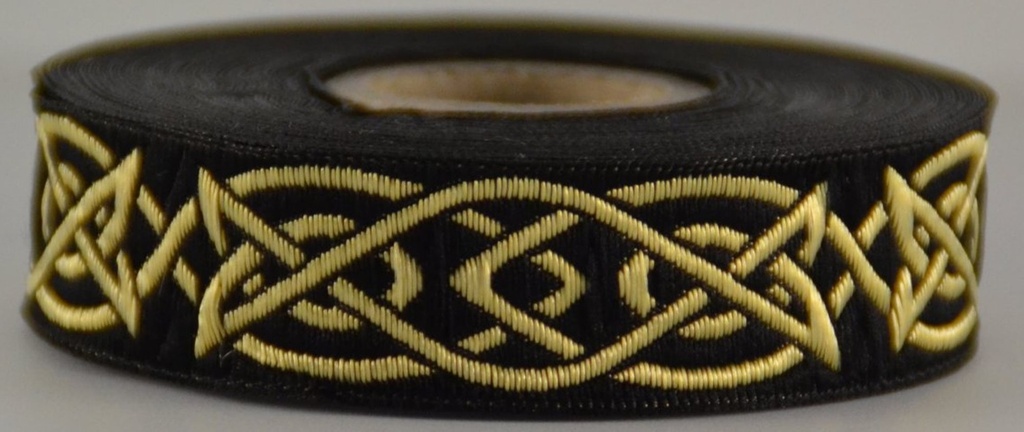[4466] Borte Keltisch 4 in Schwarz-Gold, 19 mm- Webborte zur Verzierung mittelalterlicher Kostüme und Larp Gewandungen