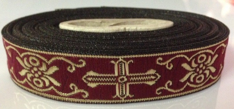 [4446] Borte Kreuze 2 in Bordeaux-Gold, 19 mm- Webborte zur Verzierung mittelalterlicher Kostüme und Larp Gewandungen