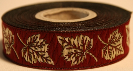 [4455] Borte Blätter in Bordeaux-Gold, 19 mm- Webborte zur Verzierung mittelalterlicher Kostüme und Larp Gewandungen