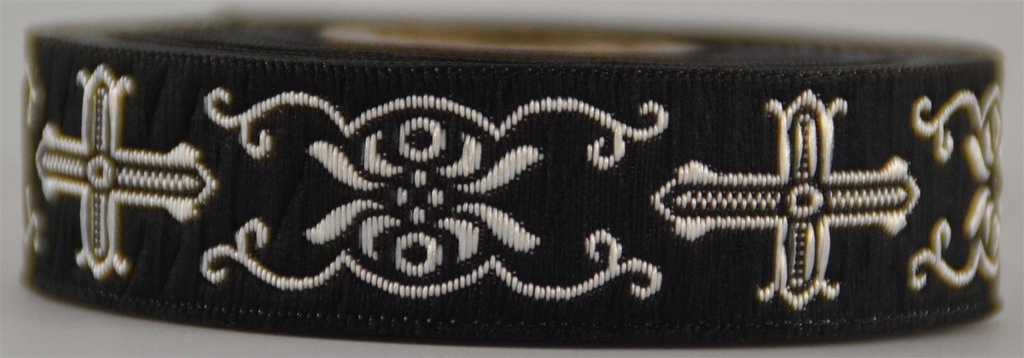 [4449] Borte Kreuze 2 in Schwarz-Silber, 19 mm- Webborte zur Verzierung mittelalterlicher Kostüme und Larp Gewandungen