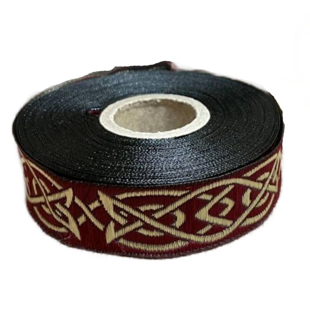 [4463] Borte Keltisch 4 in Bordeaux-Gold, 19 mm- Webborte zur Verzierung mittelalterlicher Kostüme und Larp Gewandungen