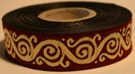 [4450] Borte Schnörkel 2 in Bordeaux-Gold, 19 mm- Webborte zur Verzierung mittelalterlicher Kostüme und Larp Gewandungen