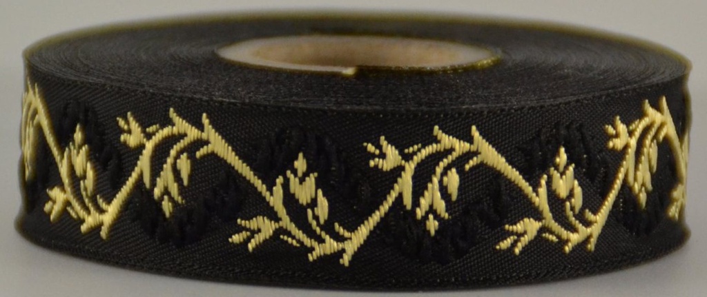 Borte Blumenranke in Schwarz-Gold, 19 mm- Webborte zur Verzierung mittelalterlicher Kostüme und Larp Gewandungen