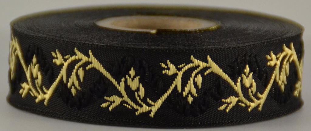 Borte Blumenranke in Schwarz-Gold, 19 mm- Webborte zur Verzierung mittelalterlicher Kostüme und Larp Gewandungen
