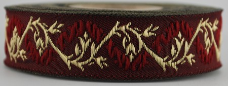 [4459] Borte Blumenranke in Bordeaux-Gold, 19 mm- Webborte zur Verzierung mittelalterlicher Kostüme und Larp Gewandungen