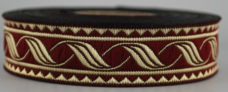 [4442] Borte Blätterranke in Bordeaux-Gold, 19 mm- Webborte zur Verzierung mittelalterlicher Kostüme und Larp Gewandungen