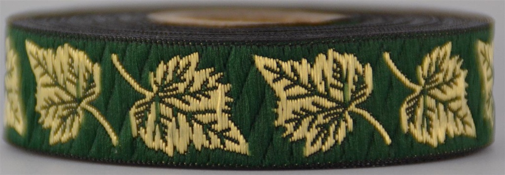 [4457] Borte Blätter in Grasgrün-Gold, 19 mm- Webborte zur Verzierung mittelalterlicher Kostüme und Larp Gewandungen