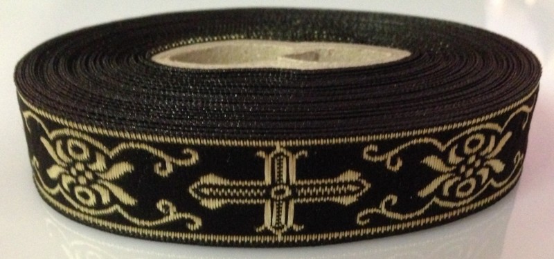 [4448] Borte Kreuze 2 in Schwarz-Gold, 19 mm- Webborte zur Verzierung mittelalterlicher Kostüme und Larp Gewandungen