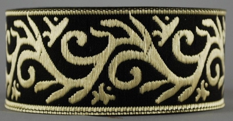 [33009-schw] Borte Ranke in Schwarz-Gold 33 mm- 10 m - Webborte zur Verzierung mittelalterlicher Kostüme und Larp Gewandungen