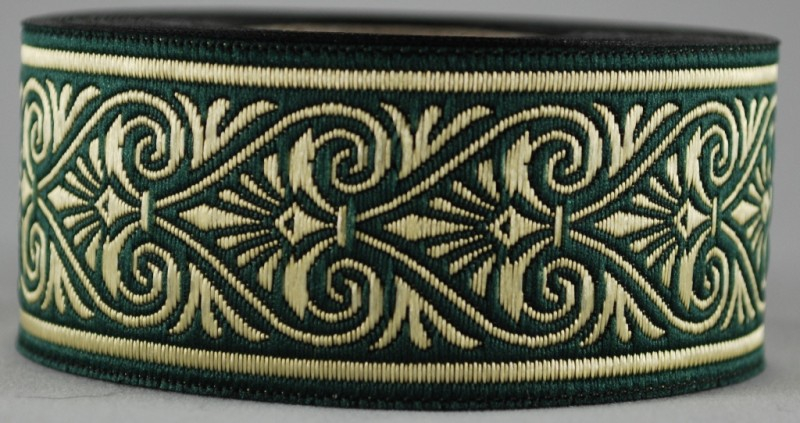 [33118-grasgrn] Borte Herzen2  in Grün-Gold 33 mm- 10 m - Webborte zur Verzierung mittelalterlicher Kostüme und Larp Gewandungen