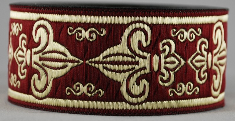 [33063b-brdx] Borte Französische Lilie in Bordeaux-Gold 33 mm- 10 m - Webborte zur Verzierung mittelalterlicher Kostüme und Larp Gewandungen