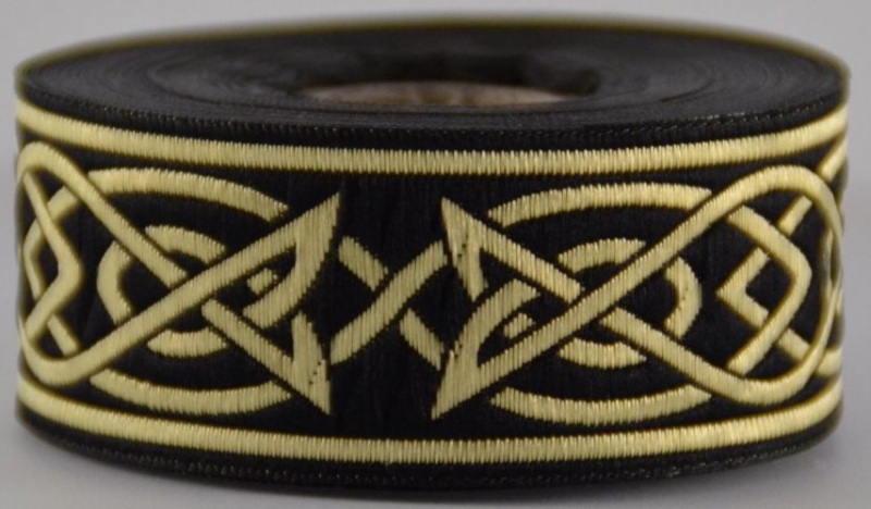 [33115-schw] Borte Keltisch 4 in Schwarz-Gold, 33 mm- 10 m - Webborte zur Verzierung mittelalterlicher Kostüme und Larp Gewandungen