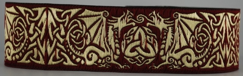 [33302-brdx] Borte Drache in Bordeaux-Gold, 33 mm- 10 m - Webborte zur Verzierung mittelalterlicher Kostüme und Larp Gewandungen
