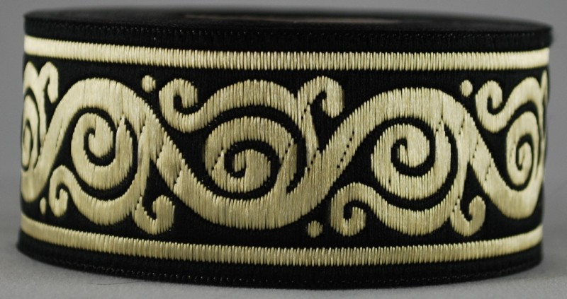 [33021-schw] Borte Schnörkel 2 in Schwarz-Gold  33 mm- 10 m - Webborte zur Verzierung mittelalterlicher Kostüme und Larp Gewandungen