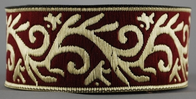 [33009-brdx] Borte Ranke in Bordeaux-Gold, 33 mm- 10 m - Webborte zur Verzierung mittelalterlicher Kostüme und Larp Gewandungen