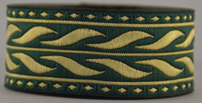 [33303-grasgrn] Borte Ähre  in Grasgrün-Gold, 33 mm- 10 m - Webborte zur Verzierung mittelalterlicher Kostüme und Larp Gewandungen