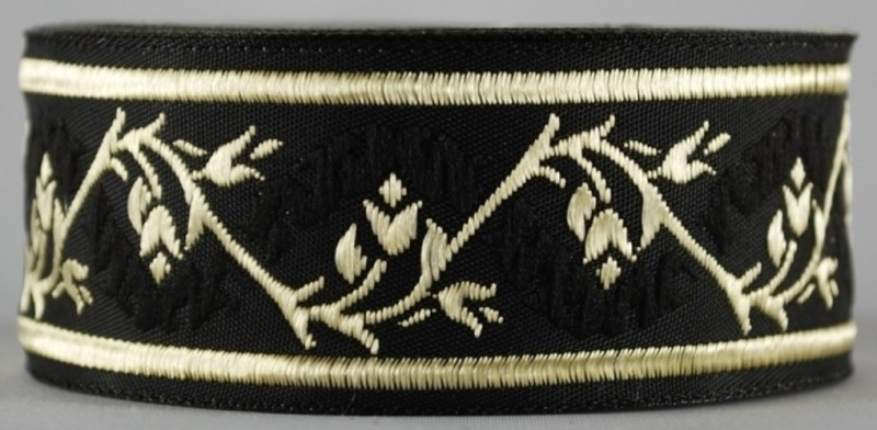 [33094-schw] Borte Blumenranke in Schwarz-Gold 33 mm- 10 m - Webborte zur Verzierung mittelalterlicher Kostüme und Larp Gewandungen