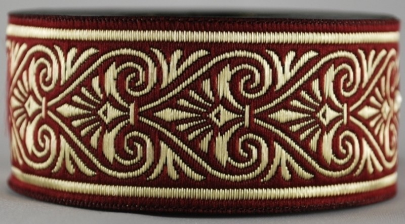 [33118-brdx] Borte Herzen2  in Bordeaux--Gold 33 mm- 10 m - Webborte zur Verzierung mittelalterlicher Kostüme und Larp Gewandungen