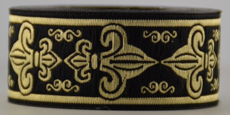 [33063b-schw] Borte Französische Lilie in Schwarz-Gold 33 mm- 10 m - Webborte zur Verzierung mittelalterlicher Kostüme und Larp Gewandungen
